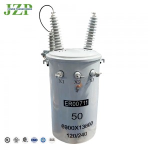 סוג קונבנציונלי Jzp 37.5 Kva 50 Kva 12470y/7200v 480/277v שנאי רכוב מוט חד פאזי